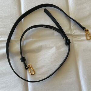 Loewe Black Leather bag strap (or belt) with Gold Clasps